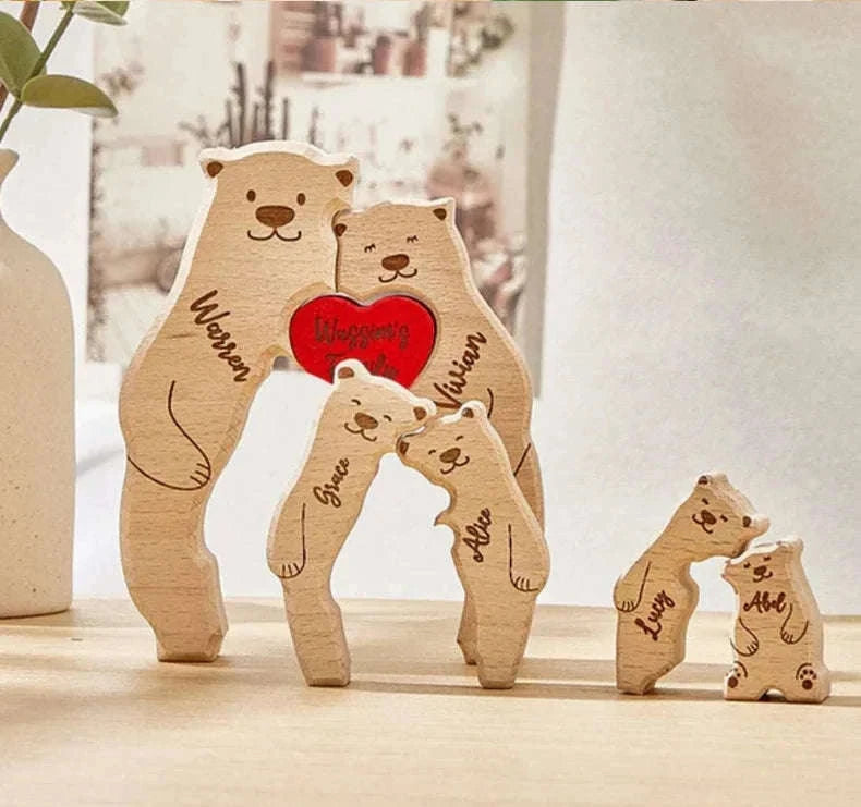 Personalized Wooden Bear Family Puzzle Custom Name Home Decor Gift-2 members / Customized