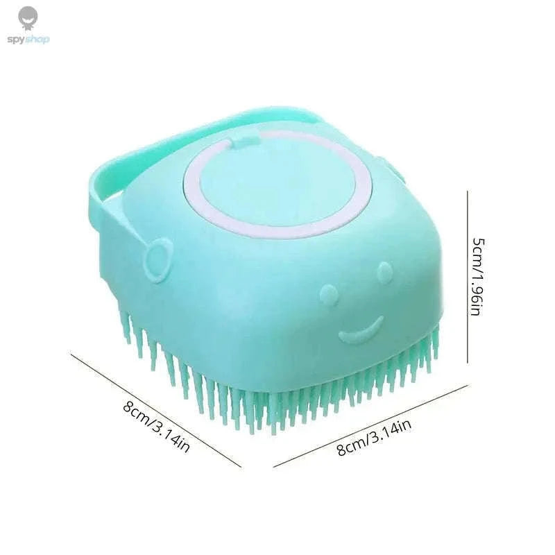 Pet Bathing Brush with Shampoo Dispenser and Soft Silicone Bristles-Pink