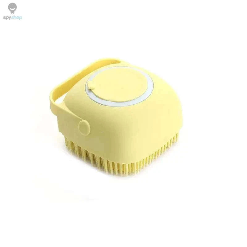 Pet Bathing Brush with Shampoo Dispenser and Soft Silicone Bristles-Pink