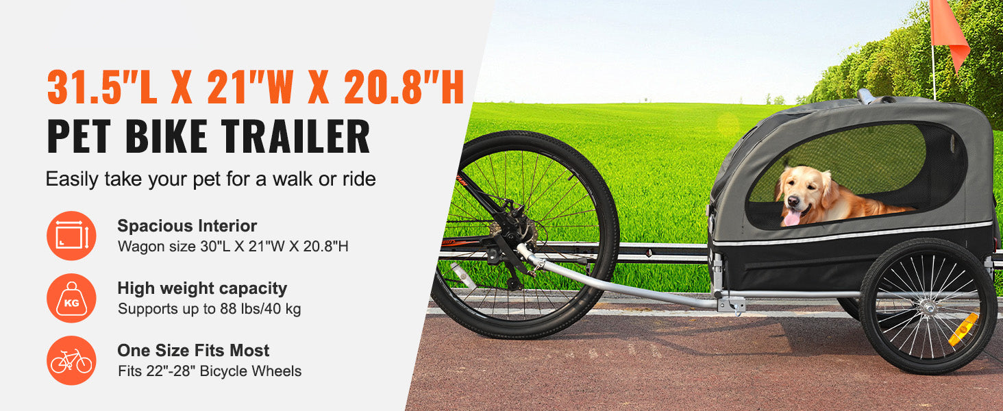 Remolque para perro SucceBuy de 88 lb, carrito de bicicleta para mascotas con ruedas, acoplador, reflectores, bandera, plegable para guardar para perros