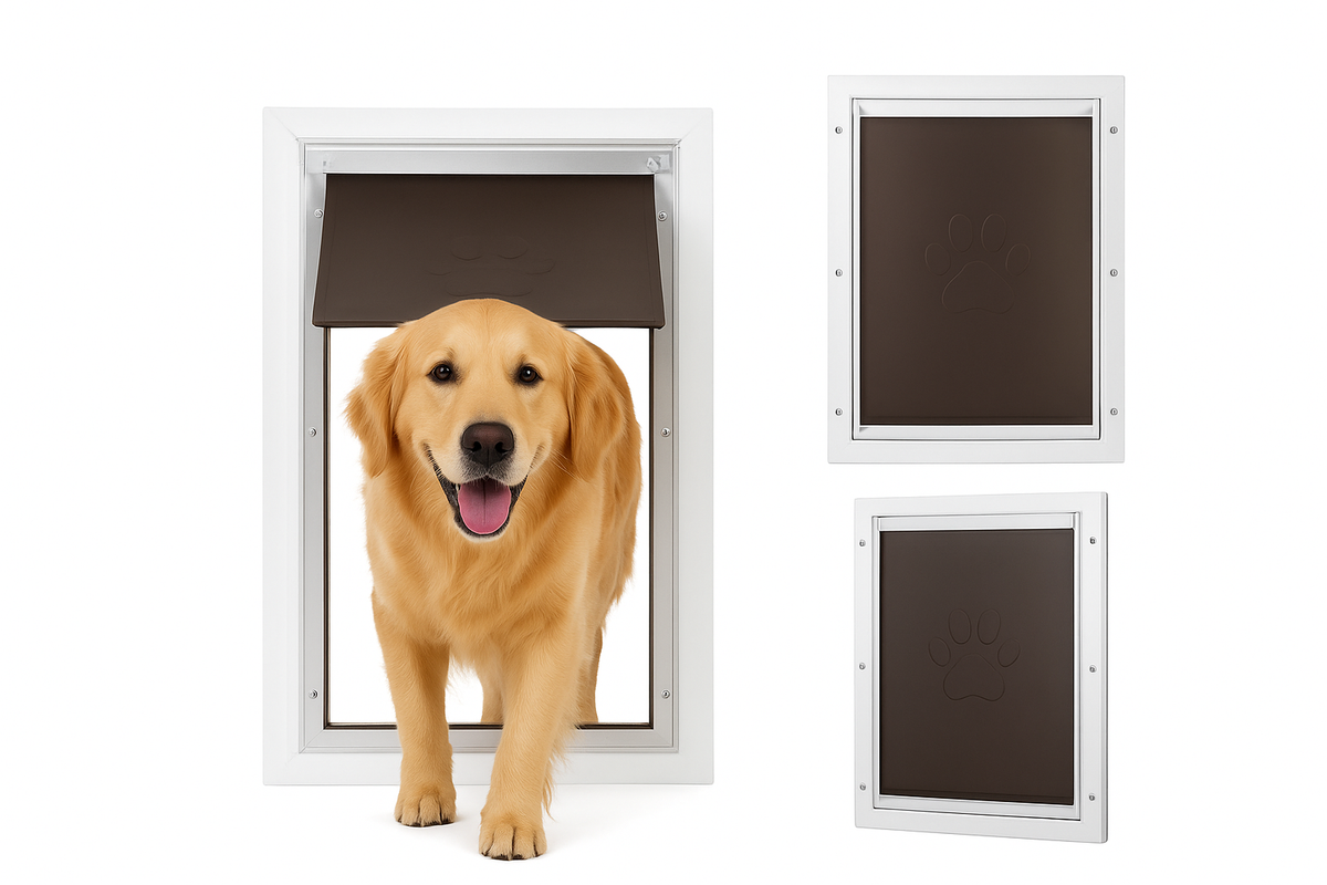 Haustier-Tür/Hundeklappe Aus Aluminiumrahmen Mit Verriegelung Und Klappensystem, 337 x 509 mm, Wetterbeständig, Geeignet Für Katzen, Hunde Und Kätzchen (Weiß-L), Leichte Installation