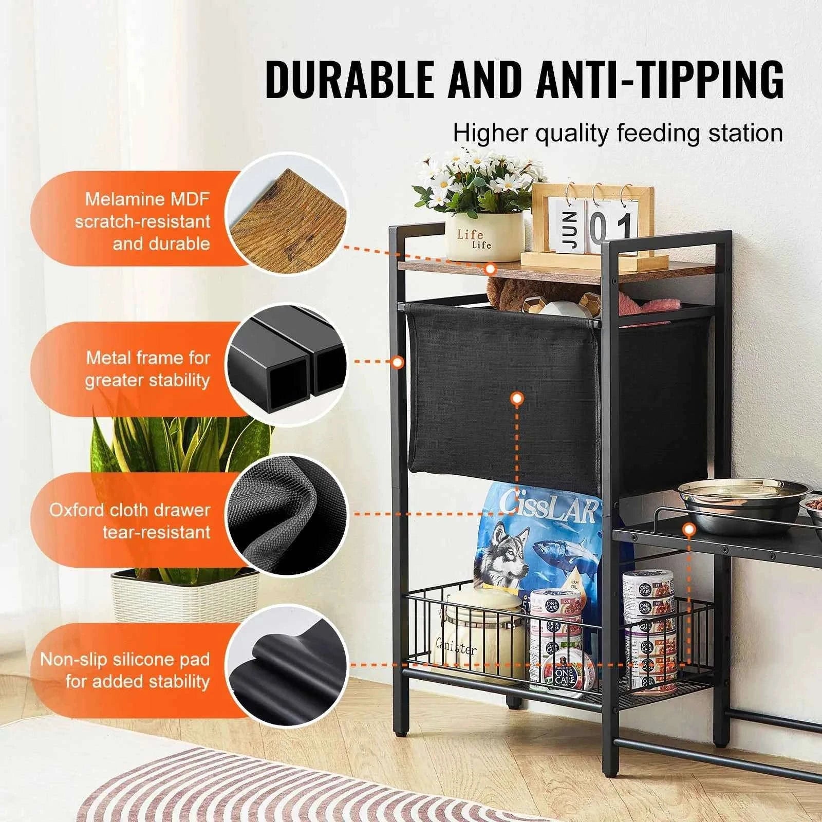 Pet Feeding Station with Storage, Elevated Dog Bowl Stand-36.22inch / United States
