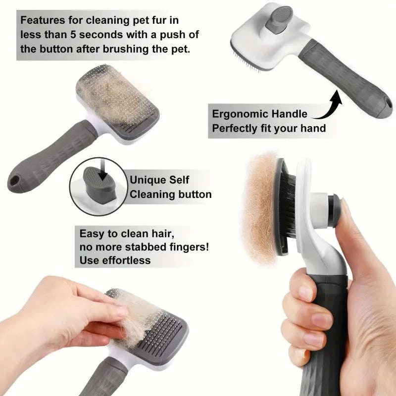 Pet Grooming Brush with One-Click Hair Removal for Dogs & Cats-United States