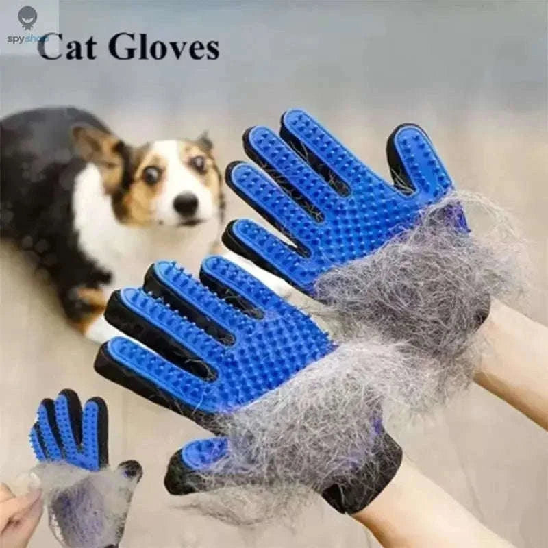 Pet Hair Glove Comb for Gentle Shedding Control-red left right