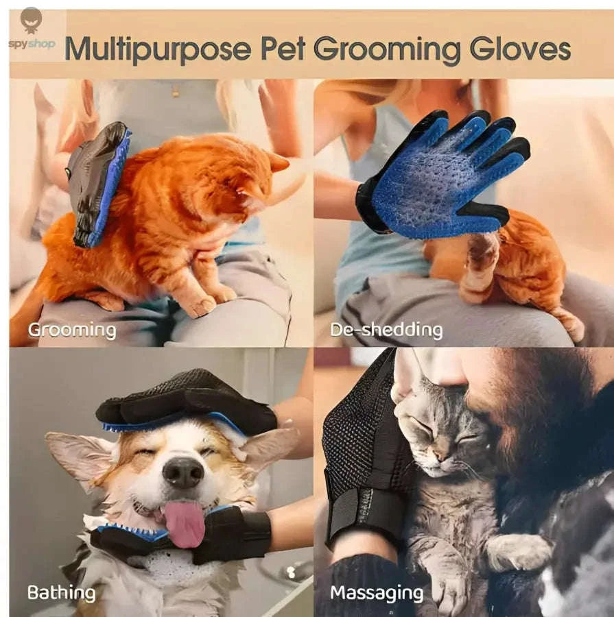 Pet Hair Glove Comb – Gentle Grooming Mitt for Easy Shedding Control-red left right