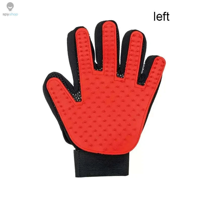 Pet Hair Glove Comb – Gentle Grooming Mitt for Easy Shedding Control-red left right