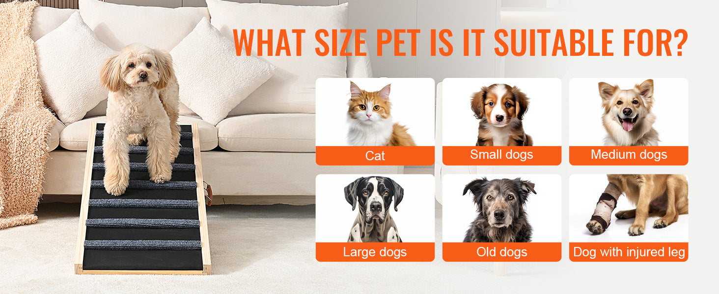 Rampa para perros SucceBuy, plegable, antideslizante, alta, ajustable, de madera, rampa para mascotas, eliminable, para perros pequeños y mayores, escaleras para sofá, automóvil, cama.