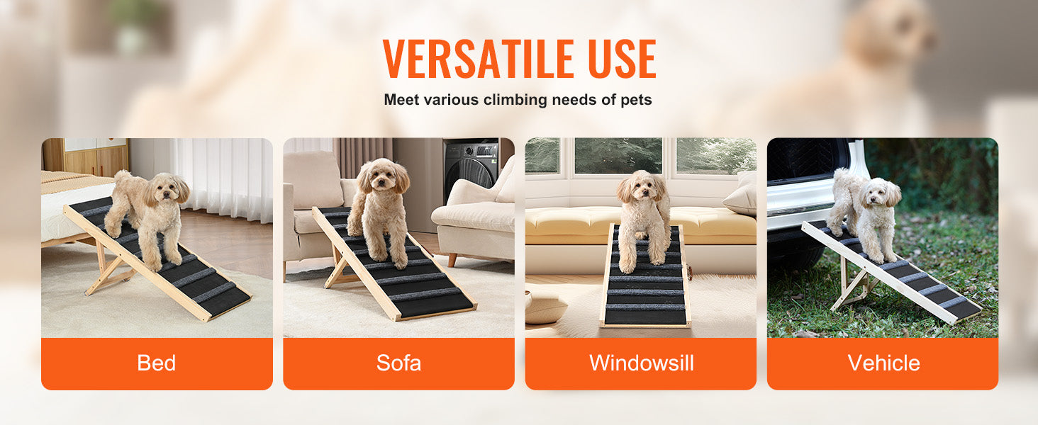 Rampa para perros SucceBuy, plegable, antideslizante, alta, ajustable, de madera, rampa para mascotas, eliminable, para perros pequeños y mayores, escaleras para sofá, automóvil, cama.