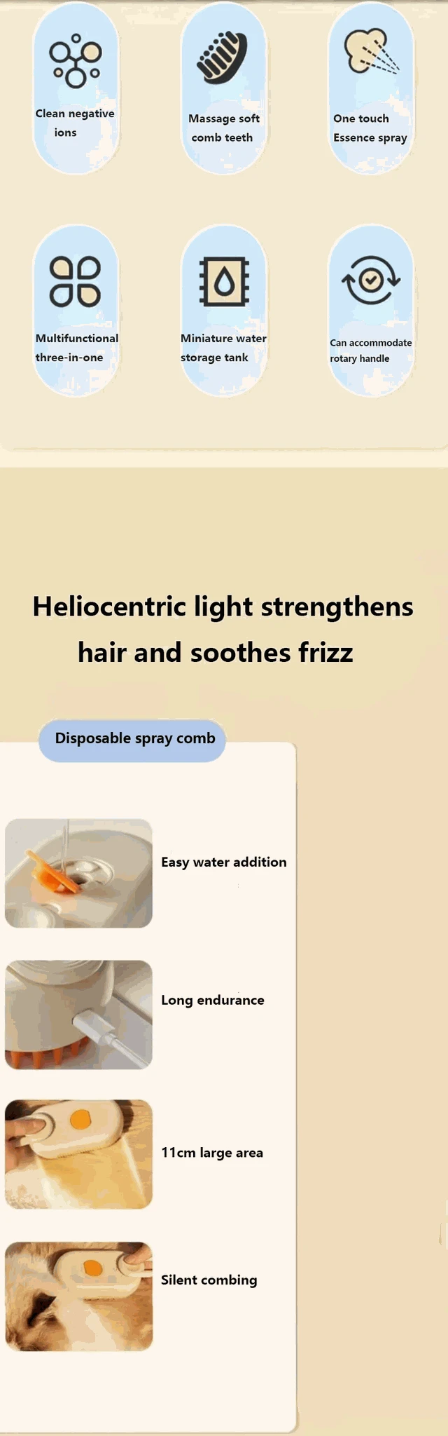 Pet Spray Hair Comb with Steam Mist Grooming Brush-White handle