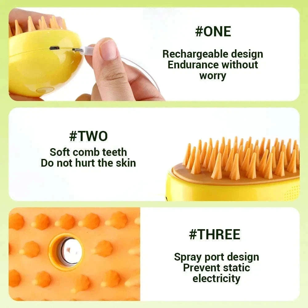 Pet Steam Brush for Softer, Cleaner Grooming at Home-Green and Yellow