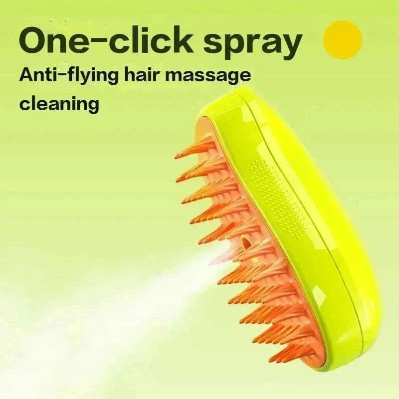 Pet Steam Brush for Softer, Cleaner Grooming at Home-Green and Yellow
