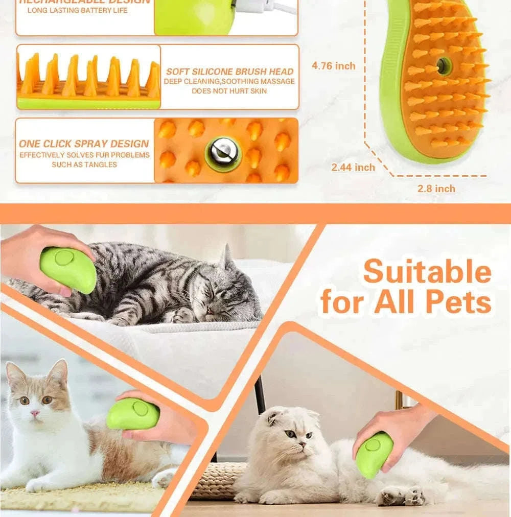 Pet Steam Brush for Softer, Cleaner Grooming at Home-Green and Yellow
