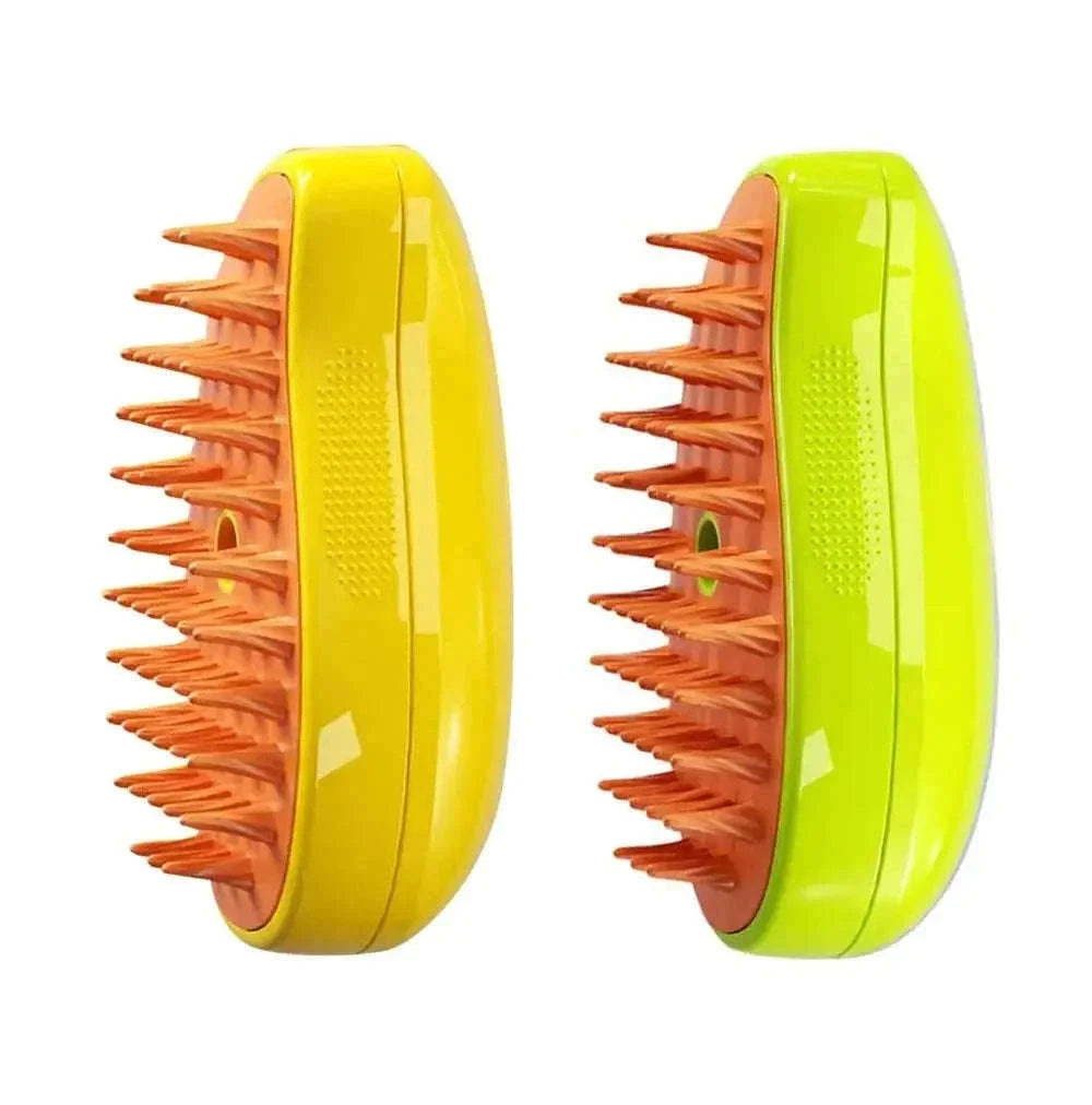 Pet Steam Brush for Softer, Cleaner Grooming at Home-Green and Yellow