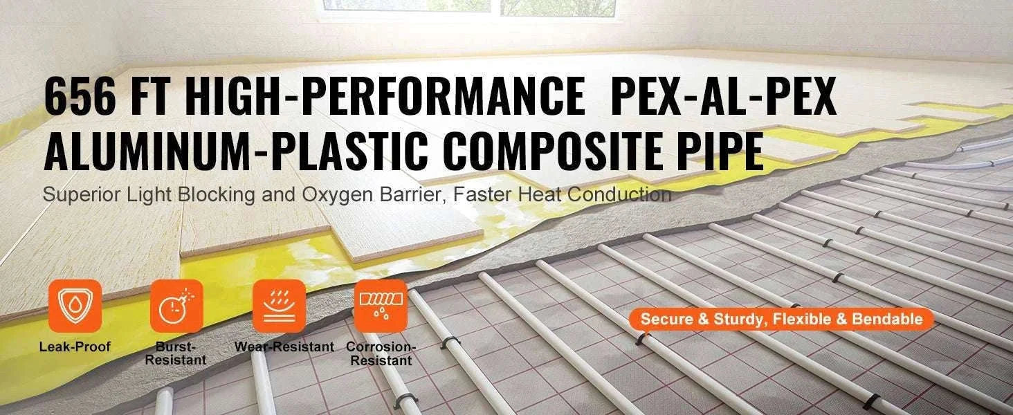 PEX-AL-PEX Radiant Floor Pipe 656ft 5/8" Heating & Plumbing Tube-656ft / spain