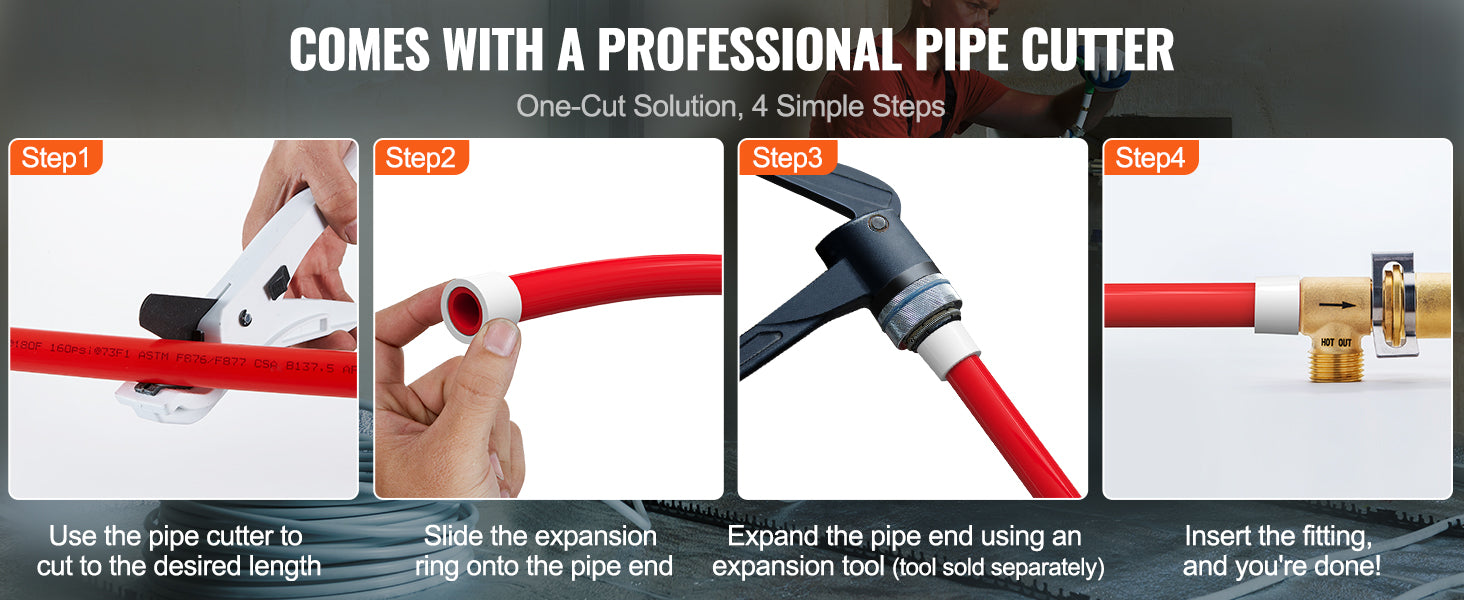 3/4" PEX-A Boru Tüpü 2x100FT Sıcak ve Soğuk Su Sistemleri için