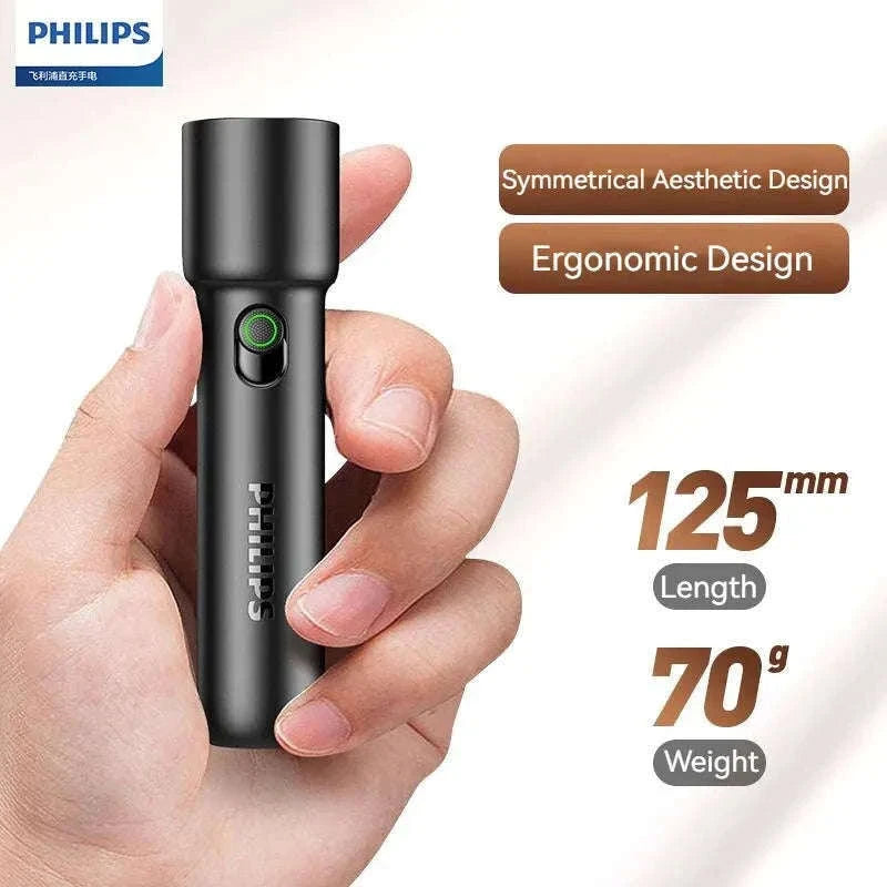 Philips EDC Rechargeable LED Flashlight for Everyday Carry-BLACK / S / black|Fixed Focus|18650
