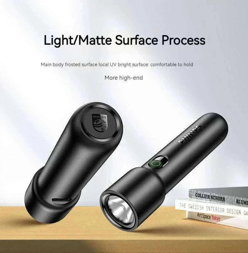 Philips EDC Rechargeable LED Flashlight for Everyday Carry-BLACK / S / black|Fixed Focus|18650