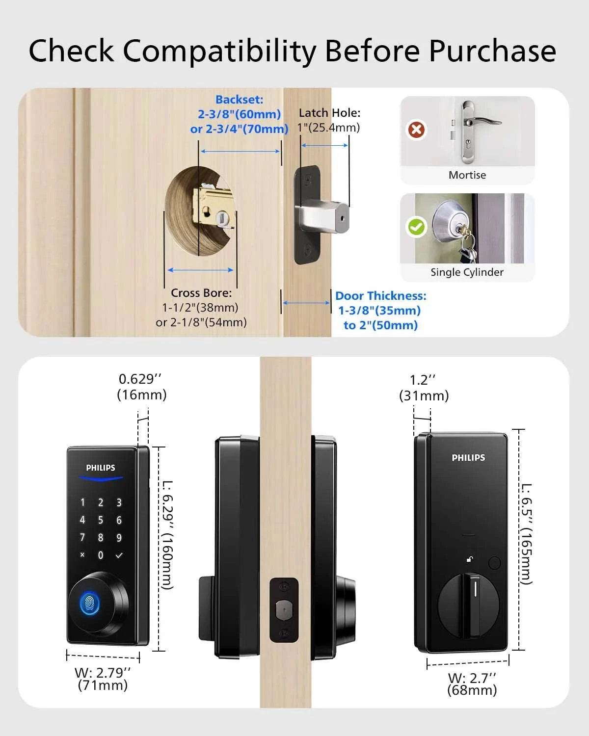 Philips Fingerprint Smart Lock with App Control & Auto Lock-Matte Black / United States / Other
