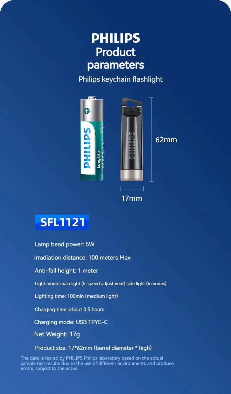 Philips SFL1121 Mini EDC Flashlight LED Rechargeable Keychain Light-SFL1121