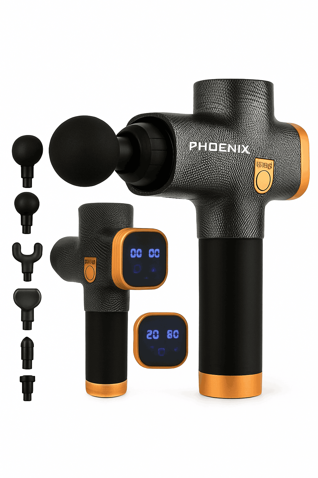 Phoenix A2 Deep Tissue Massager for Targeted Muscle Relief-LCD-4 Heads Sliver / EU Plug