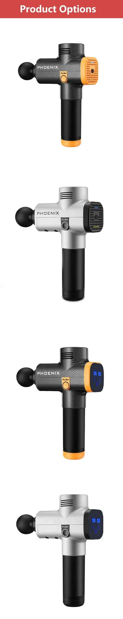 Phoenix A2 Deep Tissue Massager-LCD-6 Heads Sliver / EU Plug