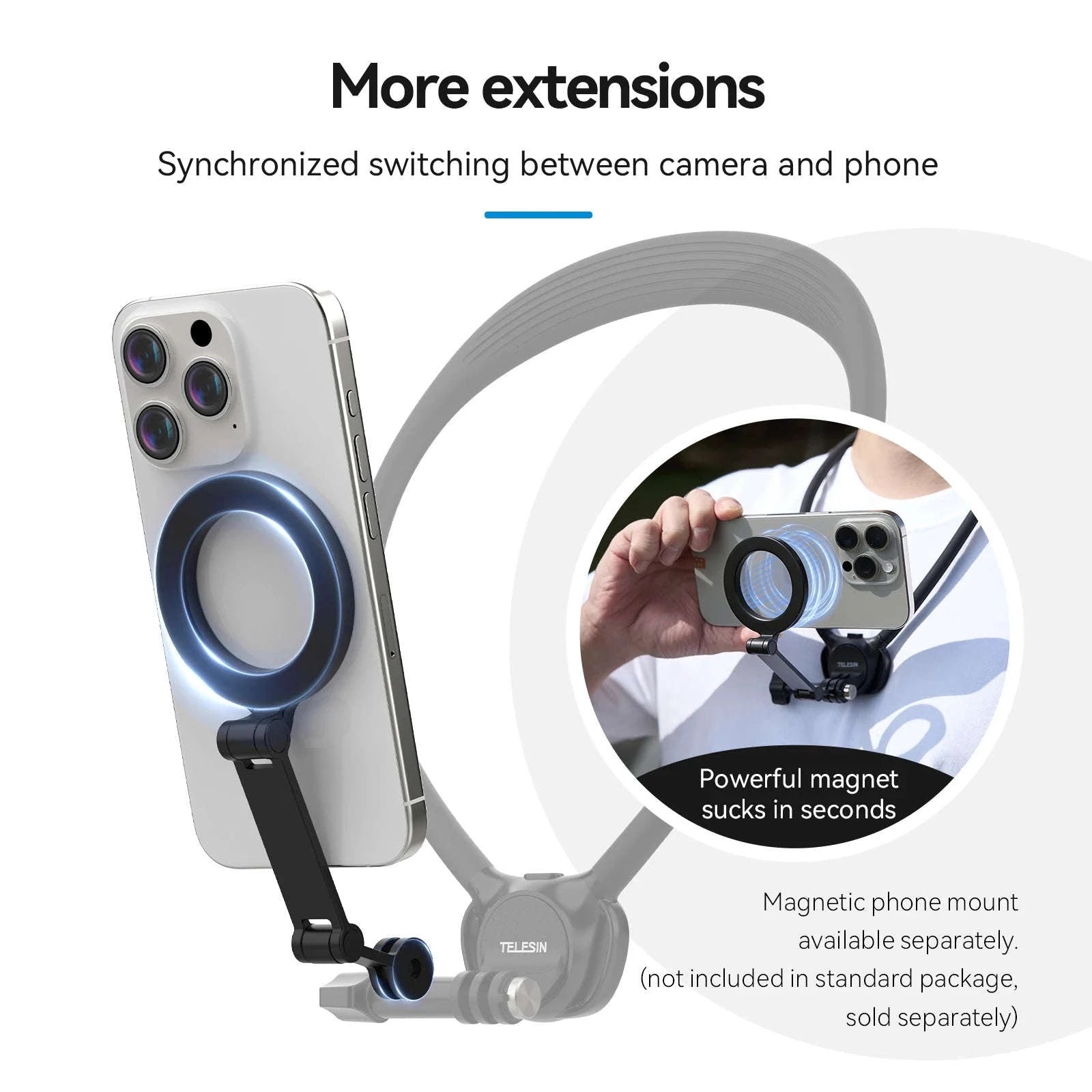 Phone Action Camera Neck Hold Mount by TELESIN-2 in 1 Phone camera
