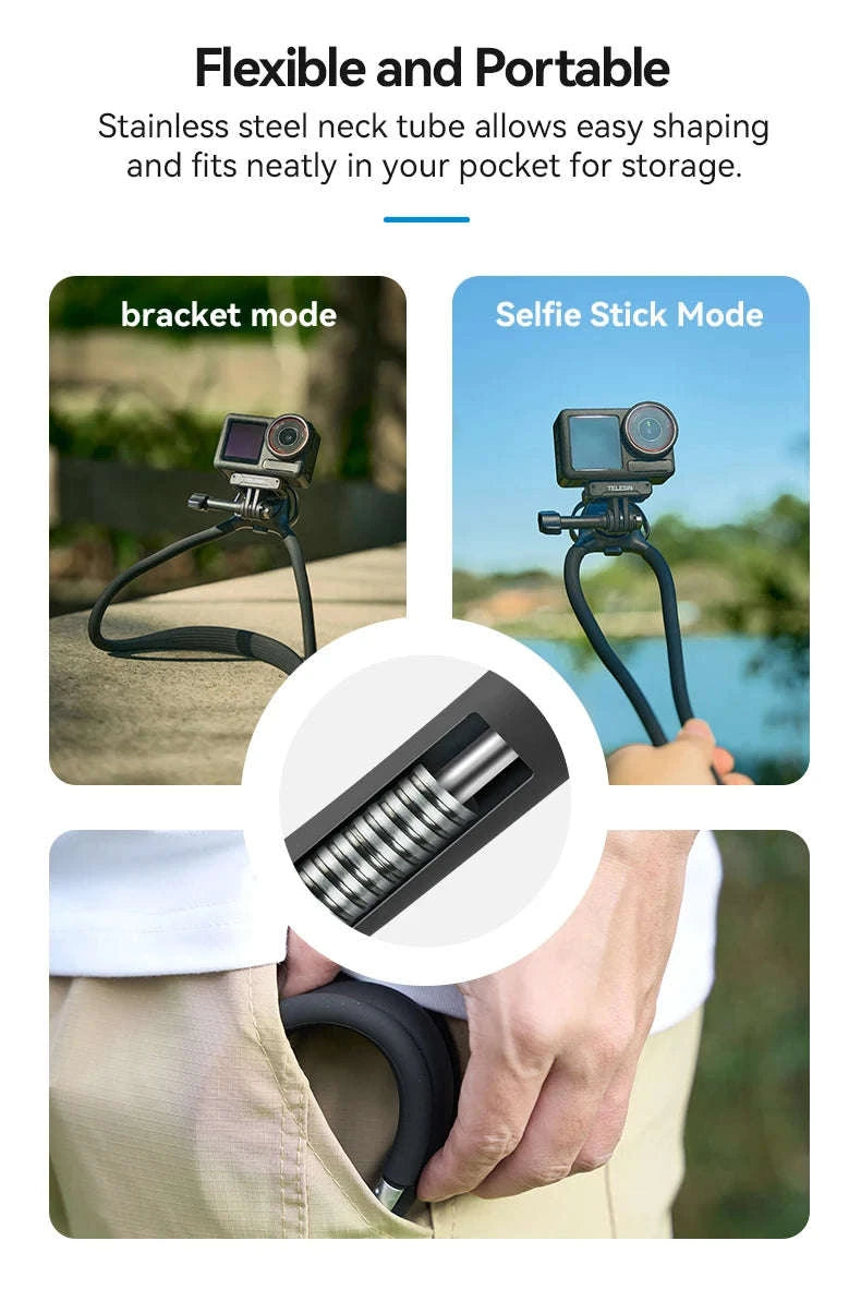 Phone Action Camera Neck Hold Mount by TELESIN-2 in 1 Phone camera