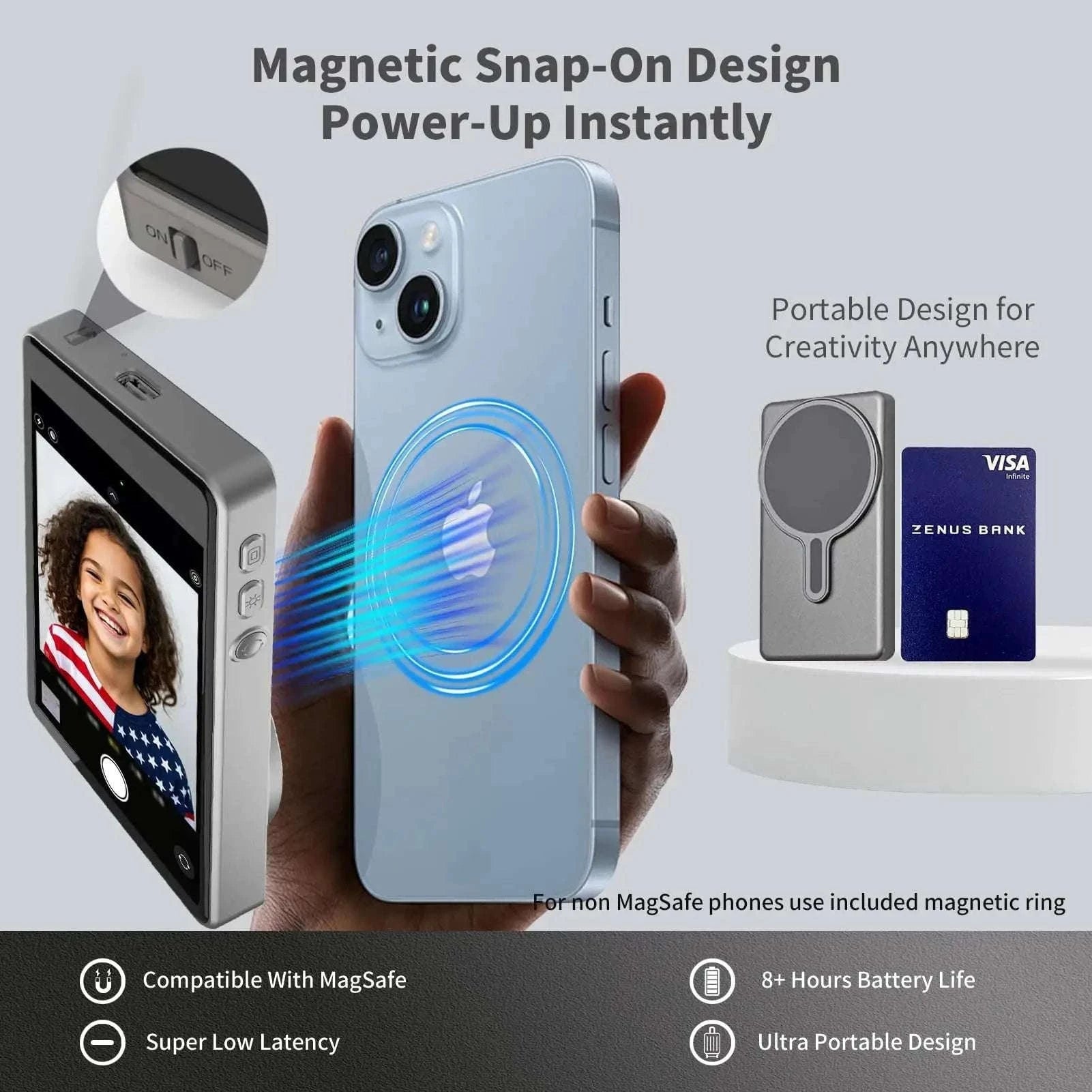 Phone Vlog Selfie Monitor Screen with Magnetic Mount & Remote-Grey