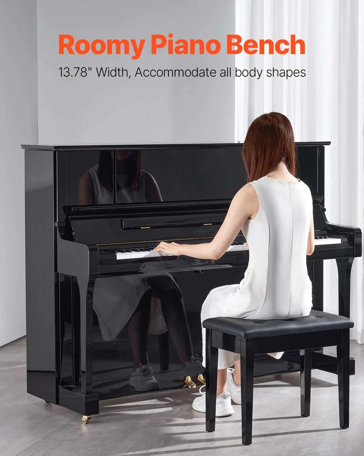 Piano Bench with Storage Cushion Seat Adjustable or Duet Options-Type A Unadjustable / United States