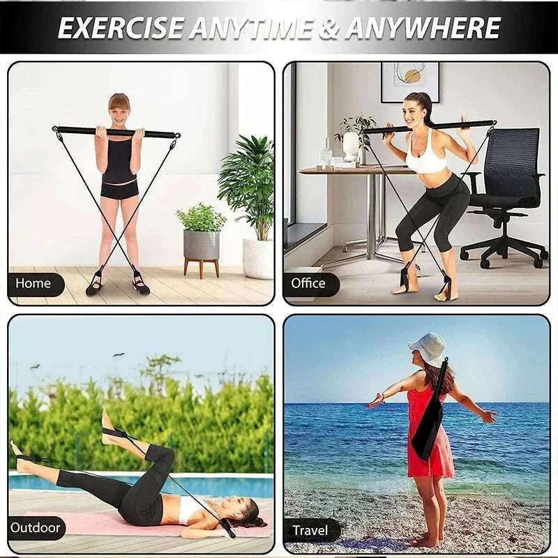 Pilates Bar with Resistance Bands for Full-Body Home Training-Black