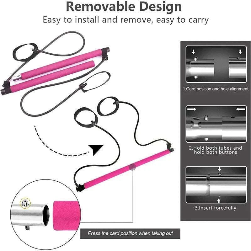 Pilates Bar with Resistance Bands for Full-Body Home Training-Black