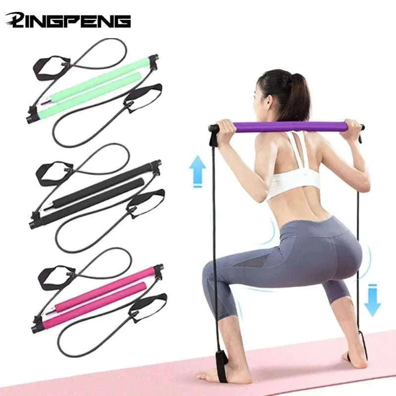 Pilates Bar with Resistance Bands for Full-Body Home Training-Black