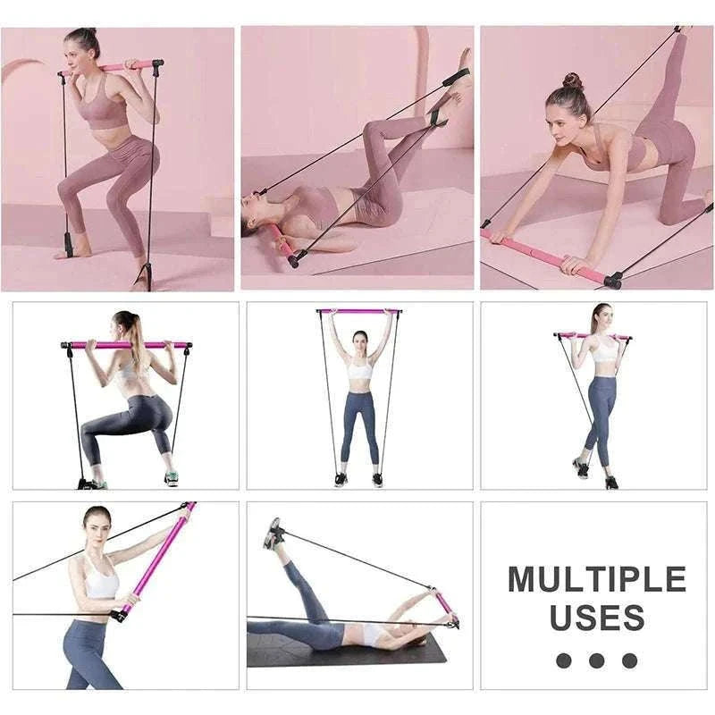 Pilates Bar with Resistance Bands for Full-Body Home Training-Black