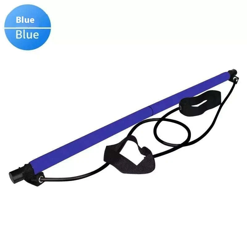 Pilates Stick with Resistance Bands for Full-Body Home Workout-blue