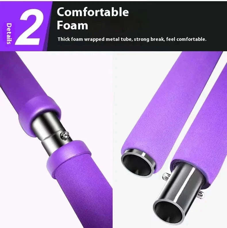 Pilates Stick with Resistance Bands for Full-Body Home Workout-blue
