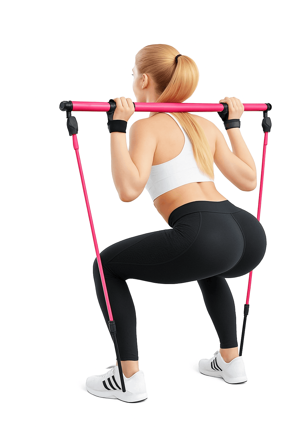 Pilates Stick with Resistance Bands for Full-Body Home Workout-blue
