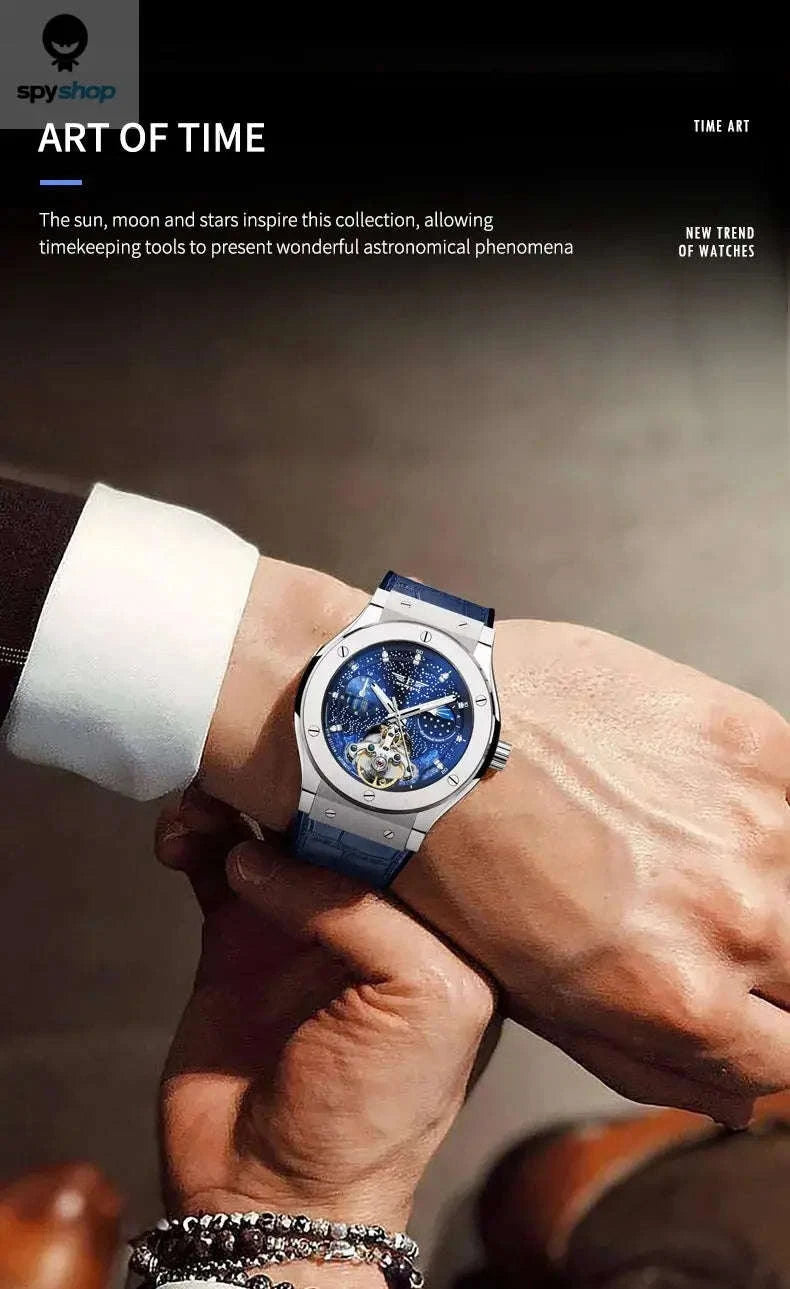 PINDU Luxury Men's Automatic Watch – Automatic Movement, Moon Phase, 5Bar Water Resistance-black