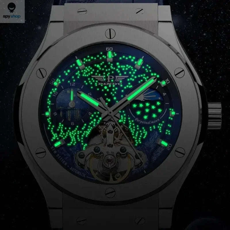 PINDU Luxury Men's Automatic Watch – Automatic Movement, Moon Phase, 5Bar Water Resistance-black