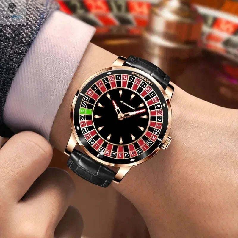 PINDU Roulette Watch – Automatic Timepiece with Rotating Casino Dial-gold black