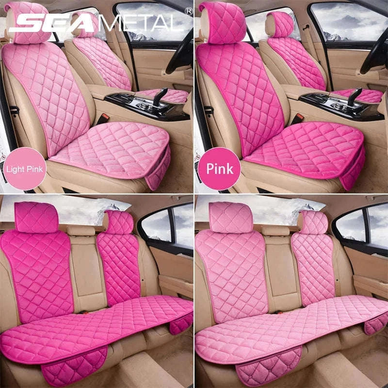Pink Plush Car Seat Cover-Front Light Pink 2pc
