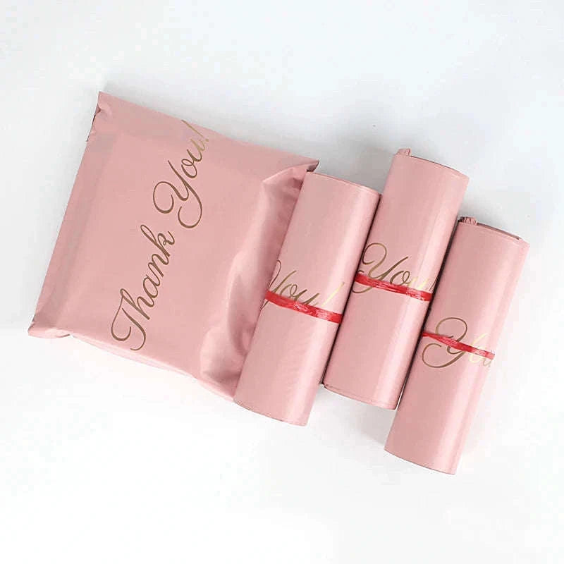 Pink Poly Mailing Pouch with Thank You Design for Shipping-23x26x4 cm 20pcs