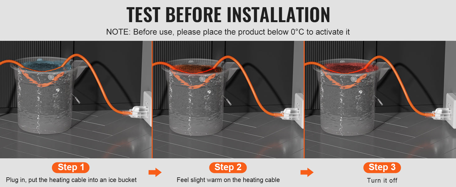 Cable calefactor para tuberías con cinta térmica para protección contra congelación (6FT–30FT)
