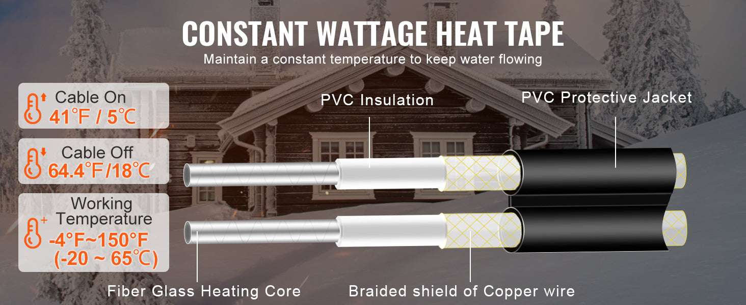 Pipe Heating Cable Heat Tape for Freeze Protection (6FT–30FT)-30FT / United States