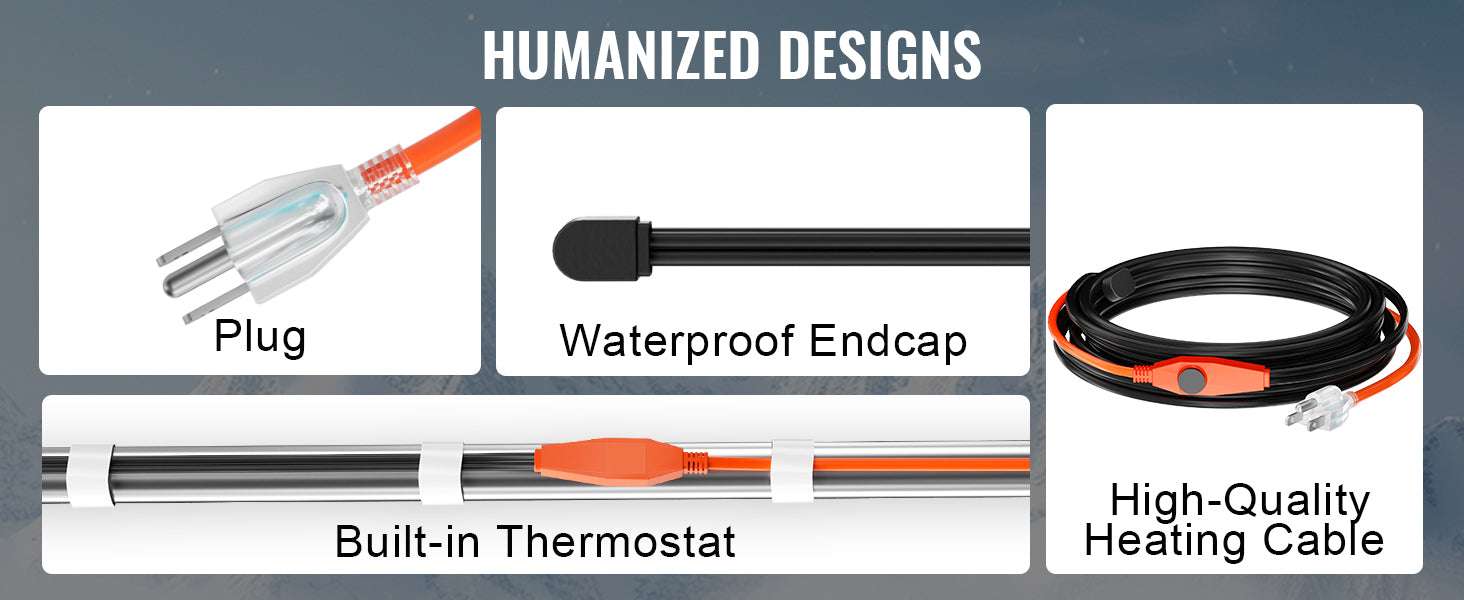 Pipe Heating Cable Heat Tape for Freeze Protection (6FT–30FT)-30FT / United States