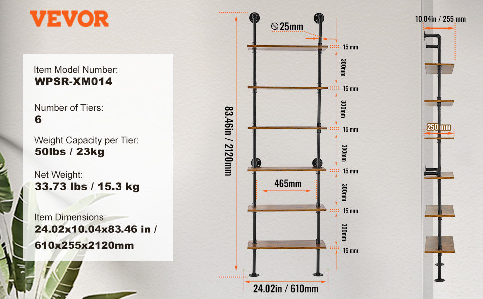 Industrial Pipe Wall Mount Floating Shelf Rack