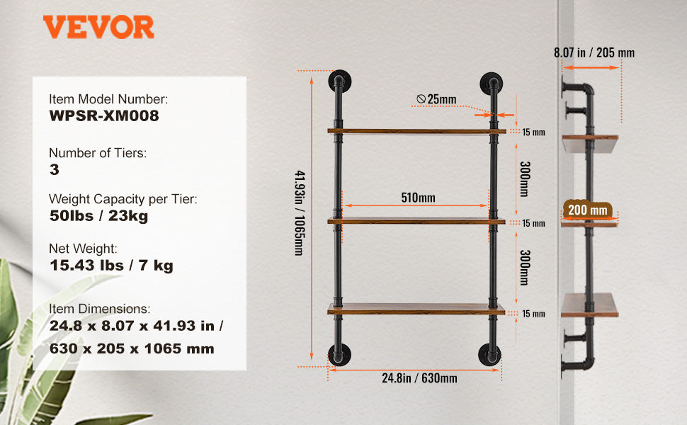 Industrial Pipe Wall Mount Floating Shelf Rack