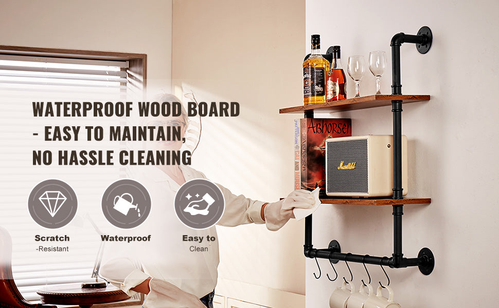 Industrial Pipe Wall Mount Floating Shelf Rack