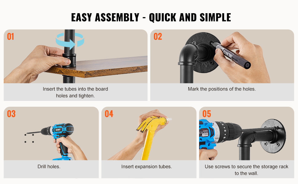 Industrial Pipe Wall Mount Floating Shelf Rack