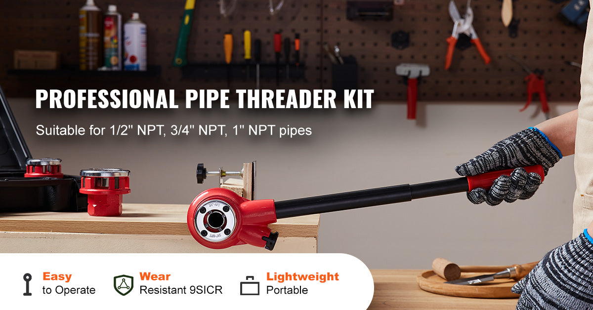 Manual Ratcheting Pipe Threader Kit with 3 NPT Sizes 1/2-1 Inch