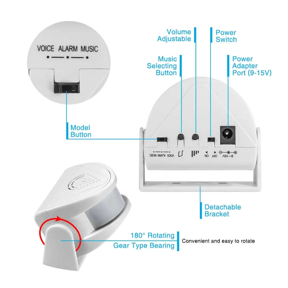 PIR Motion Sensor Doorbell Chime Alarm with 32 Sounds-1pc / United States